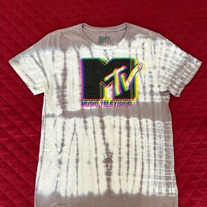 MTV Logo Tee in Gray and White Tie-Dye